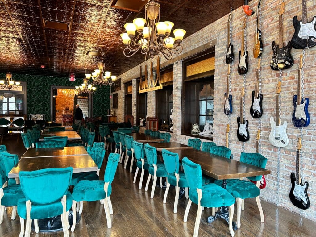 guitar wall and dining